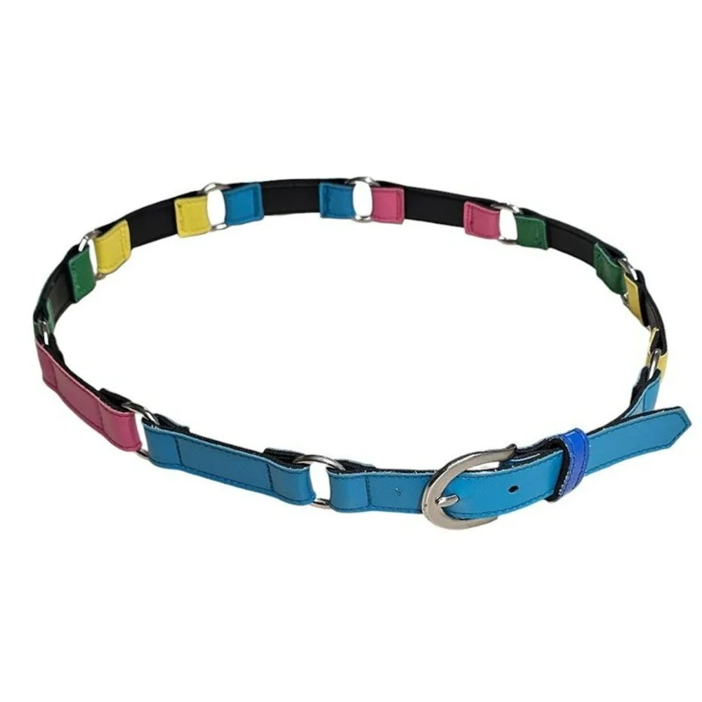 Vtg 80s 90s Multicolor Linked Belt Womens Rainbow O-Ring Skinny Large - XL